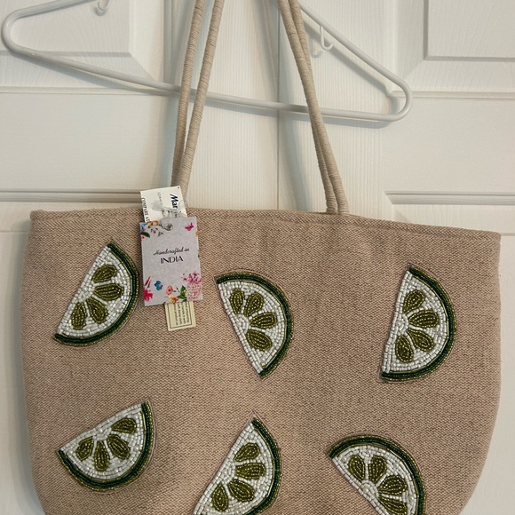 Beaded Lime Design Tote Bag - Picture 1 of 6